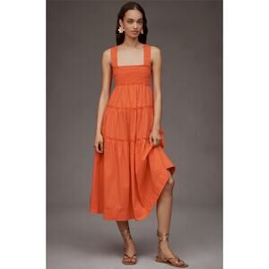Anthropologie NWT The Helena Smocked Tiered Midi Dress in Hot Lava Size XL